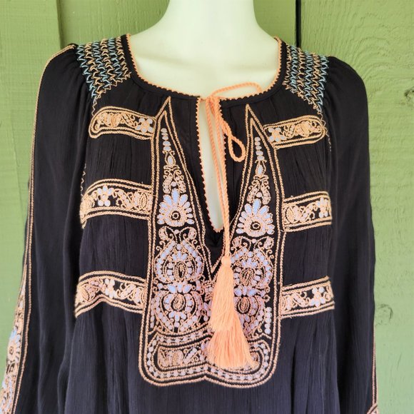 FREE PEOPLE Wind Willow Embroidery Dress Medium M Boho - Picture 3 of 6